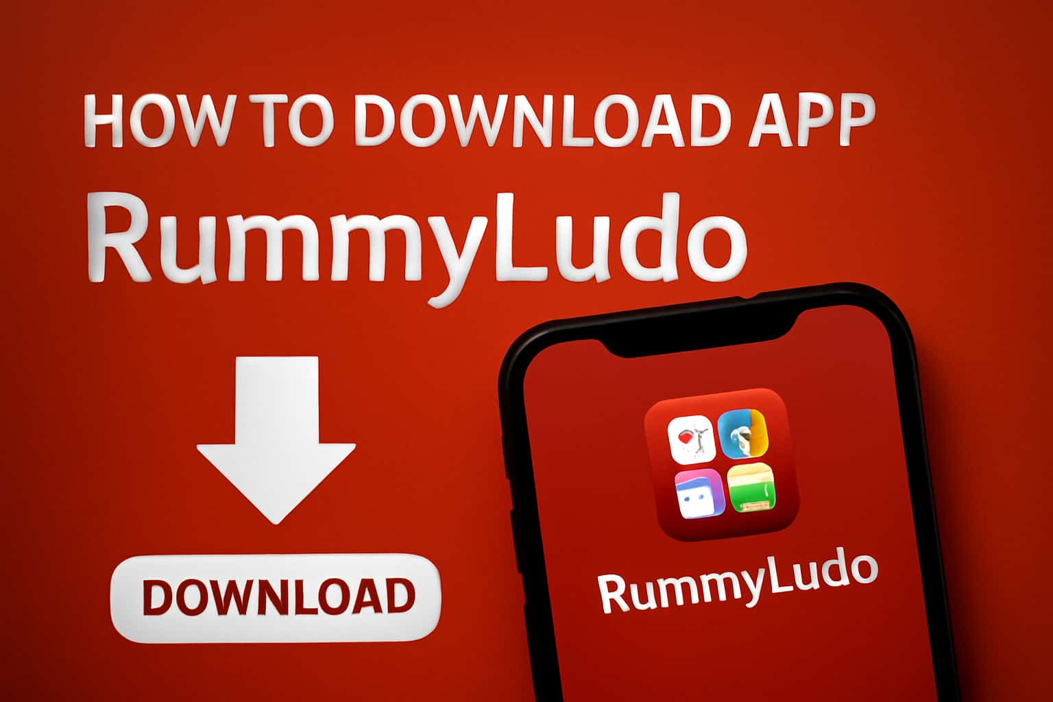 Informational graphic demonstrating how to download the RummyLudo app.