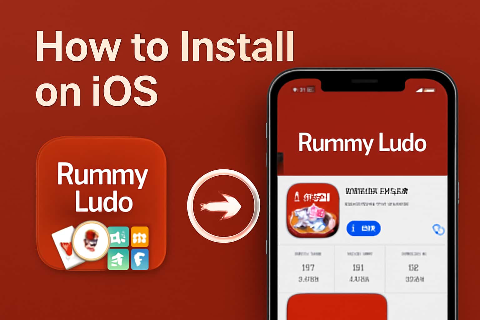 A modern illustration for installing RummyLudo on iOS.