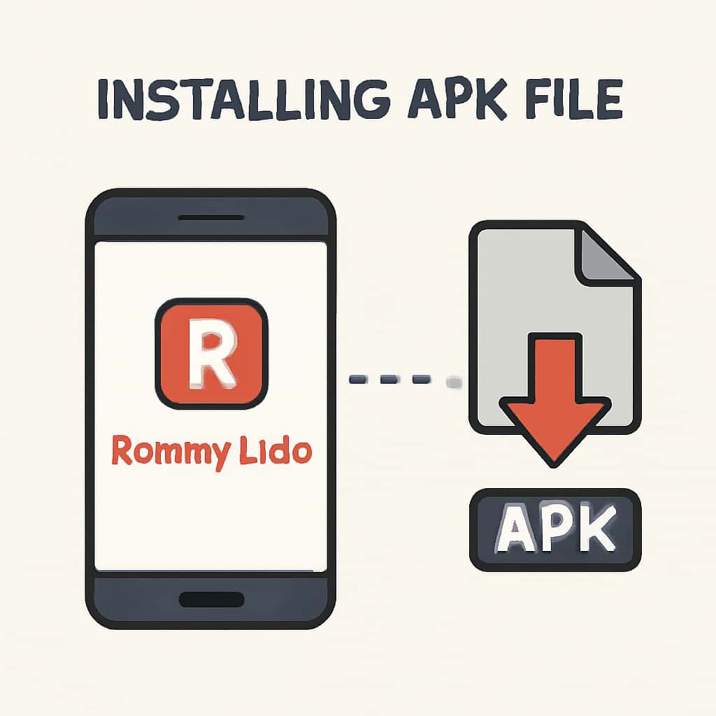 An educational diagram showcasing the steps to install the RummyLudo APK file.
