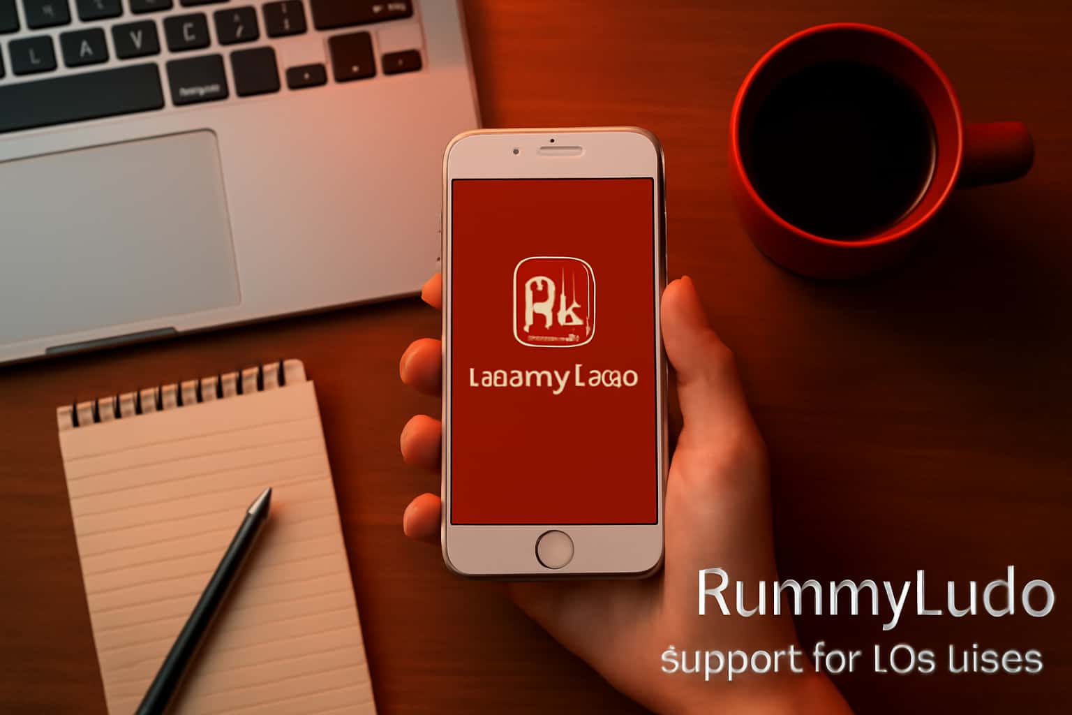 Informational depiction of RummyLudo support for iOS users.